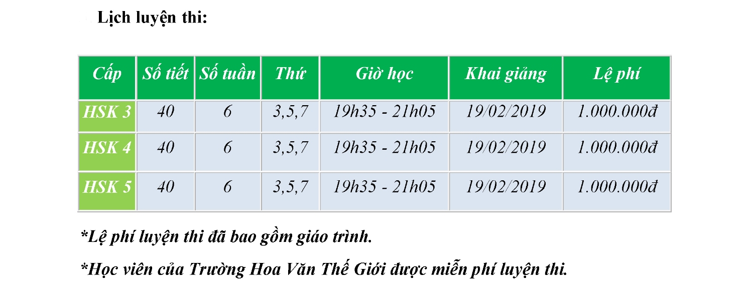 LICH KHAI GIANG HSK 2019